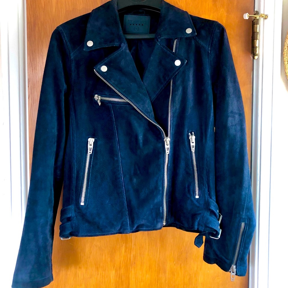 Blank NYC navy suede moto jacket